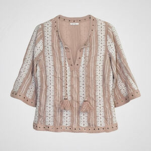 Tularosa Embroidered Eyelet Boho Peasant Blouse Tassel Tie Top Small